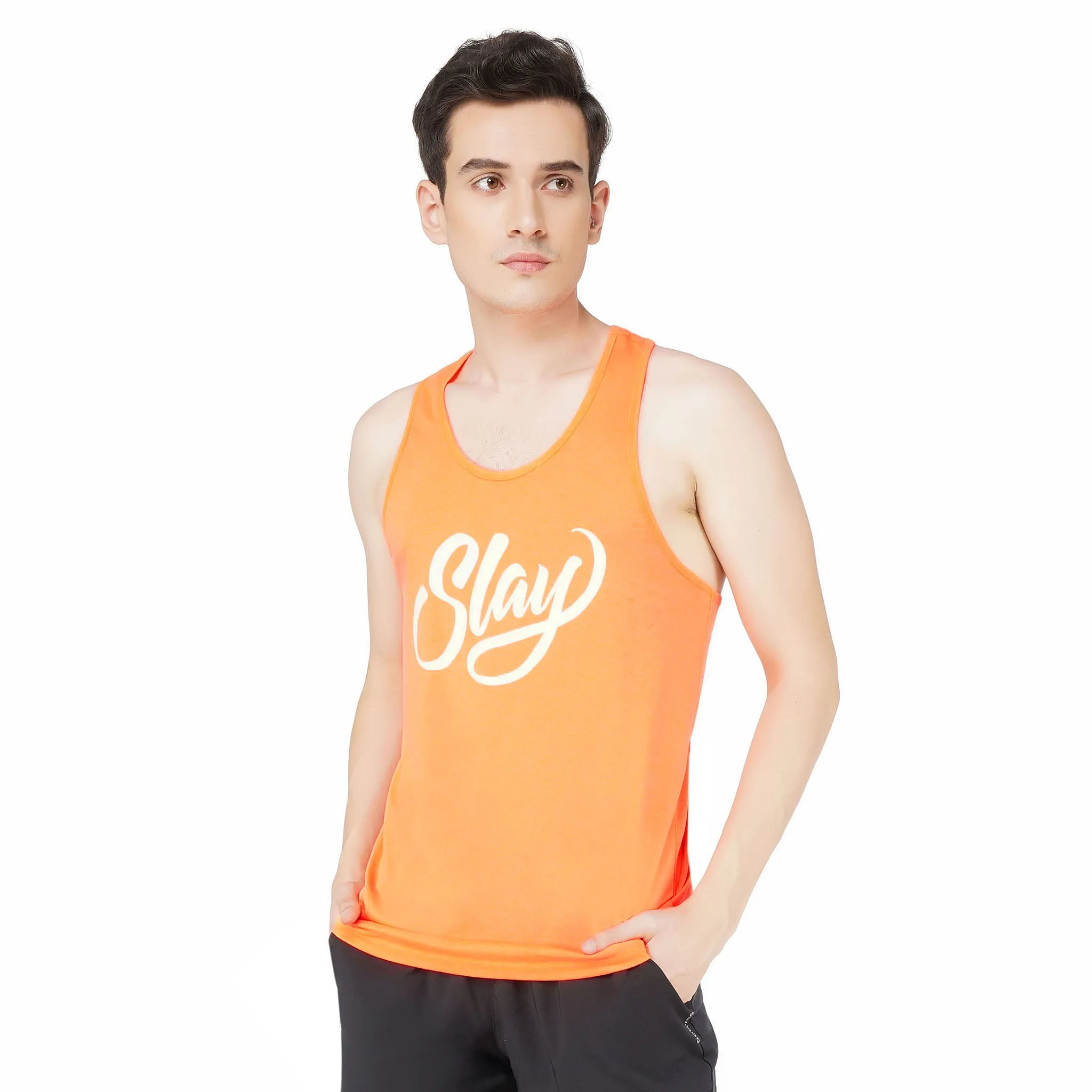 SLAY. Sport Men's Neon Orange Printed Vest