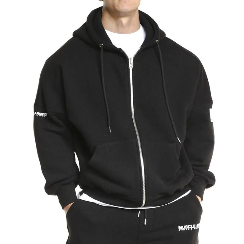 Sports Hoodie Men's Full Zip Sweatshirt Hooded Jacket Casual Fitness Sports Wear