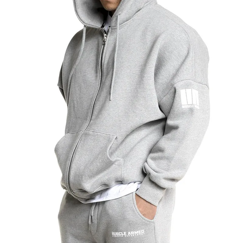 Sports Hoodie Men's Full Zip Sweatshirt Hooded Jacket Casual Fitness Sports Wear