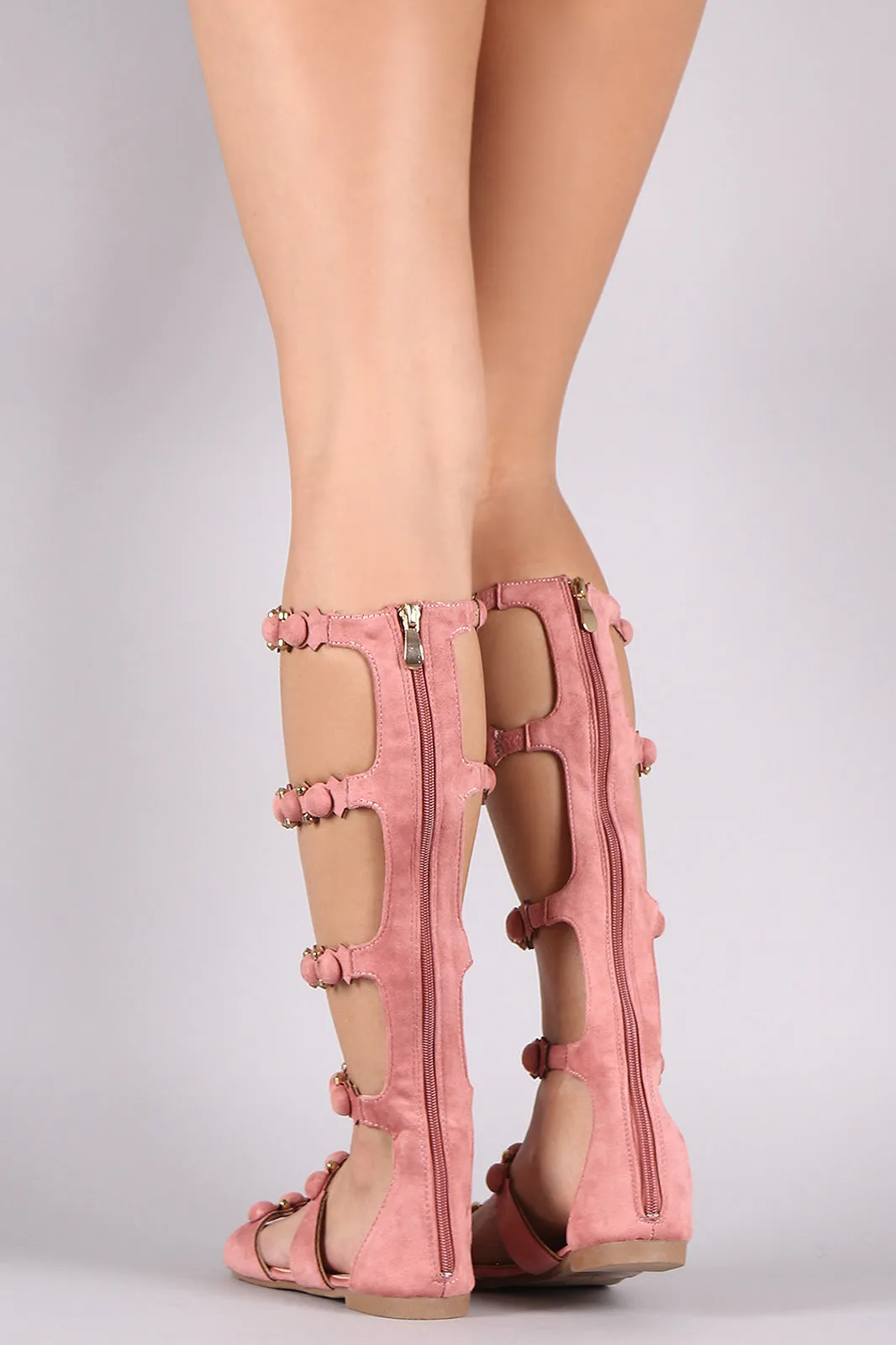 Suede Bullet And Button Accent Gladiator Flat Sandal