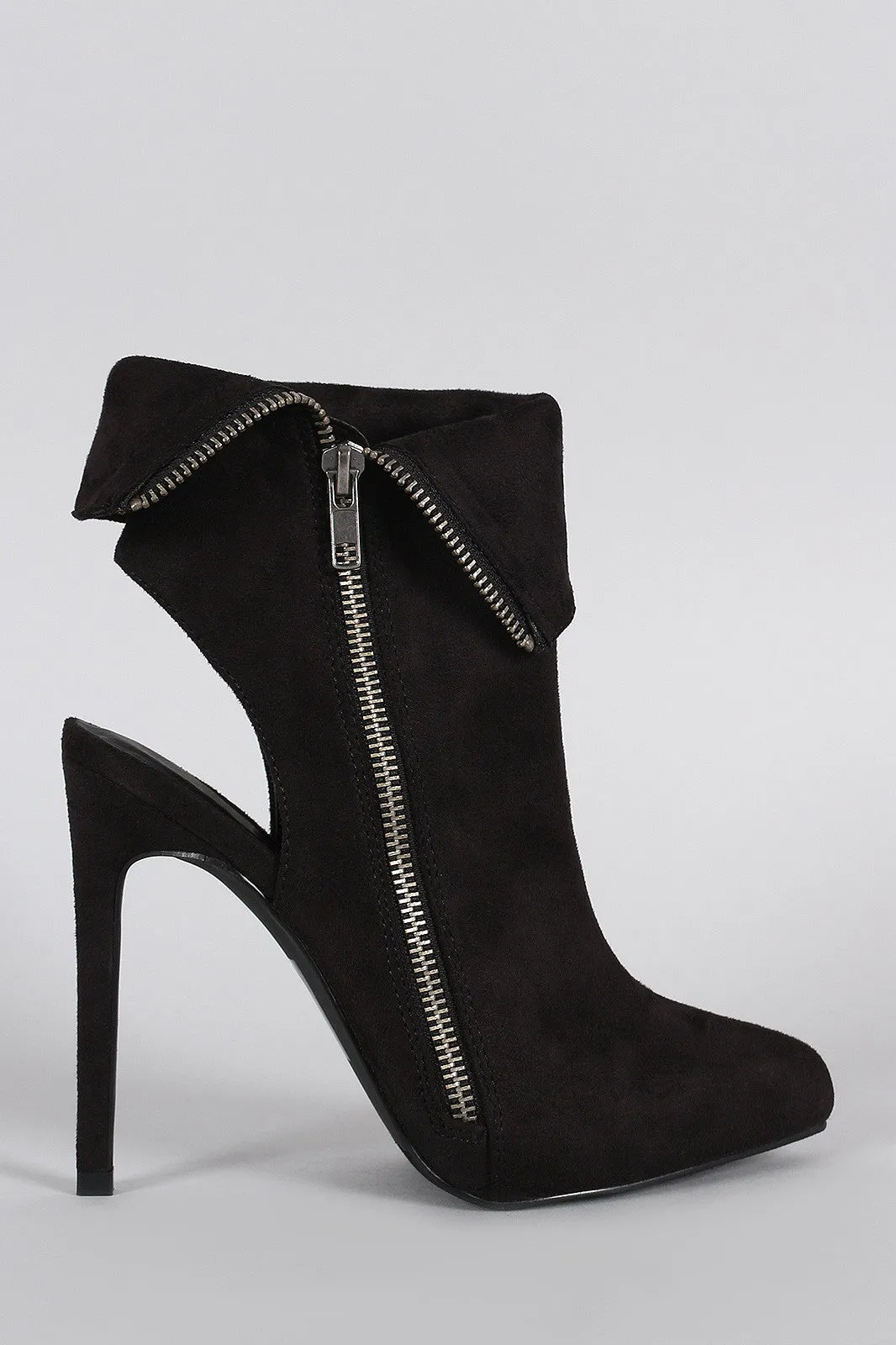 Suede Pointy Toe Collar Cutout Stiletto Heel Booties