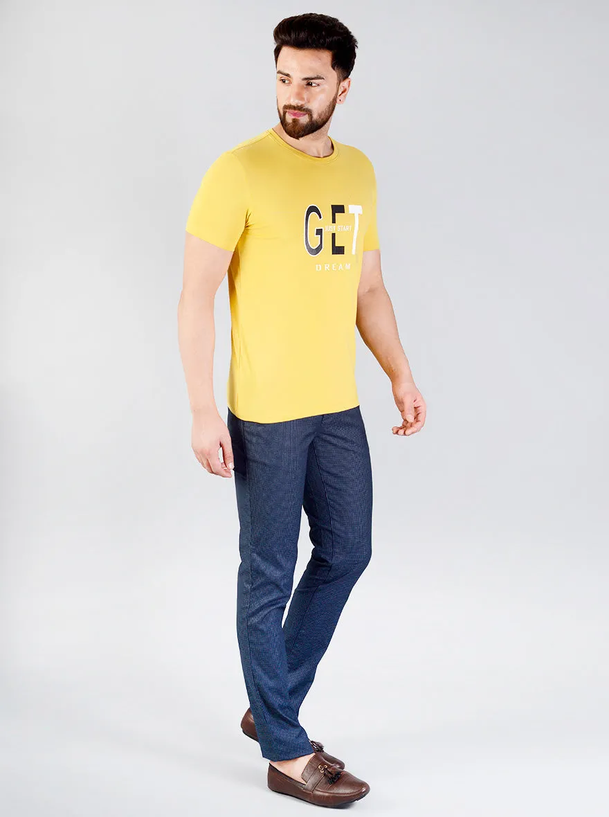 Sulphur Yellow Printed Slim Fit T-shirt | JadeBlue