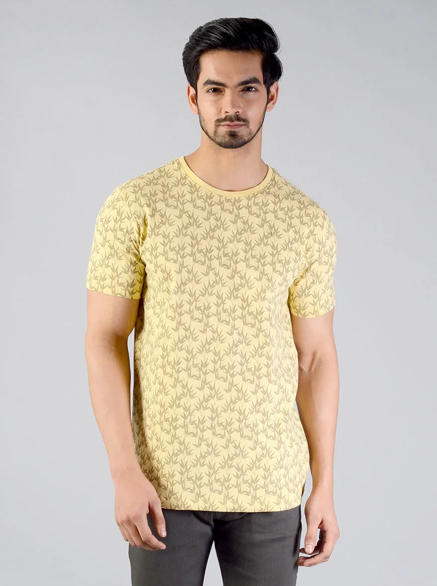 Sunshine Yellow Printed Slim Fit T-shirt | JadeBlue