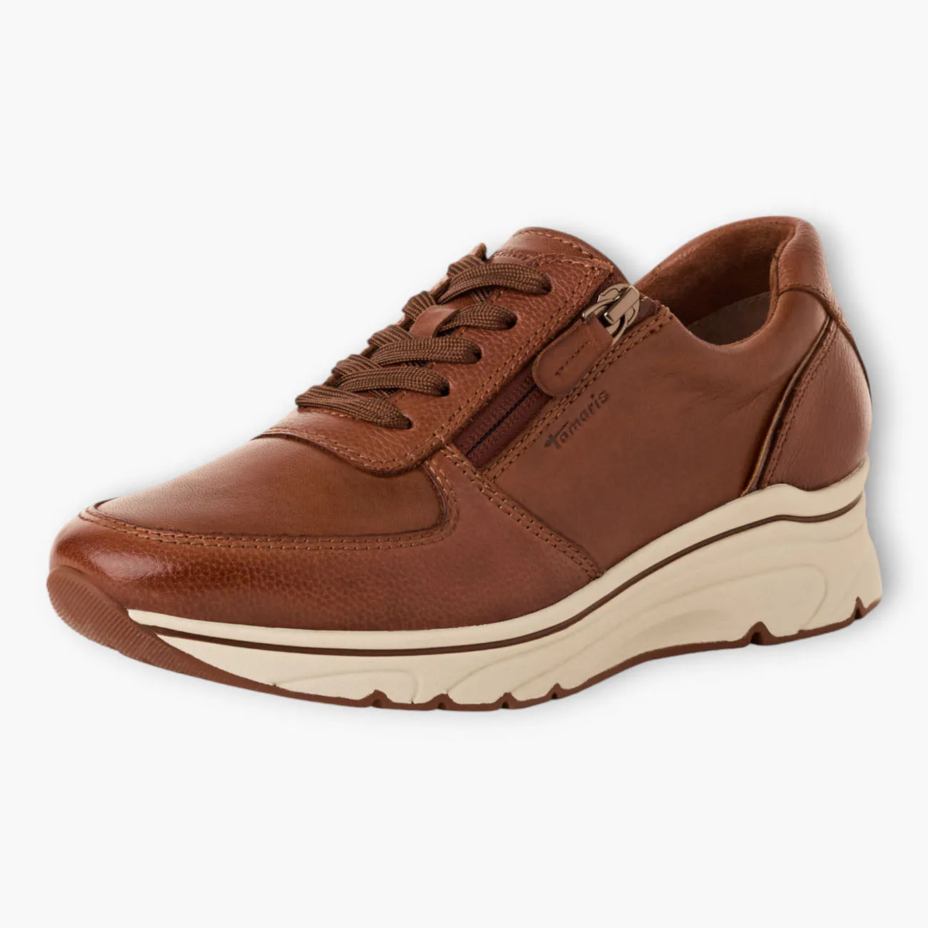 Tamaris Brown Trainer-Style Shoes with Wedge Sole and Side Zip