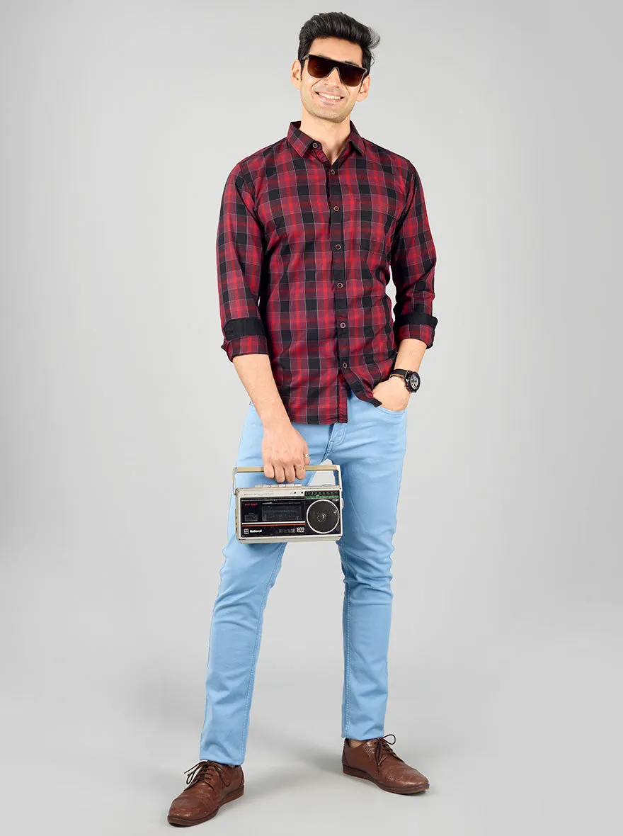 Tango Red Checked Slim Fit Casual Shirt | JadeBlue