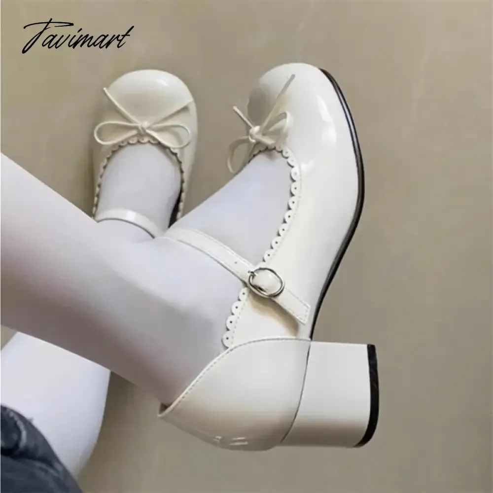 Tavimart Women's Lolita Shoes New Japanese Bow Preppy Style Girls Shoes JK Asaguchi Mary Jane Shoes Women