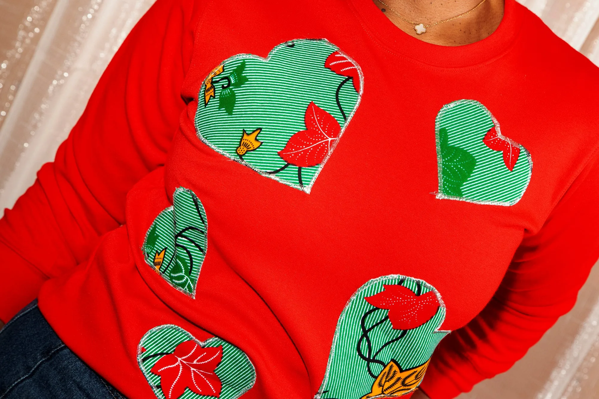 The Ultimate African Print Ankara Red Hearts Cotton-Blend Sweatshirt