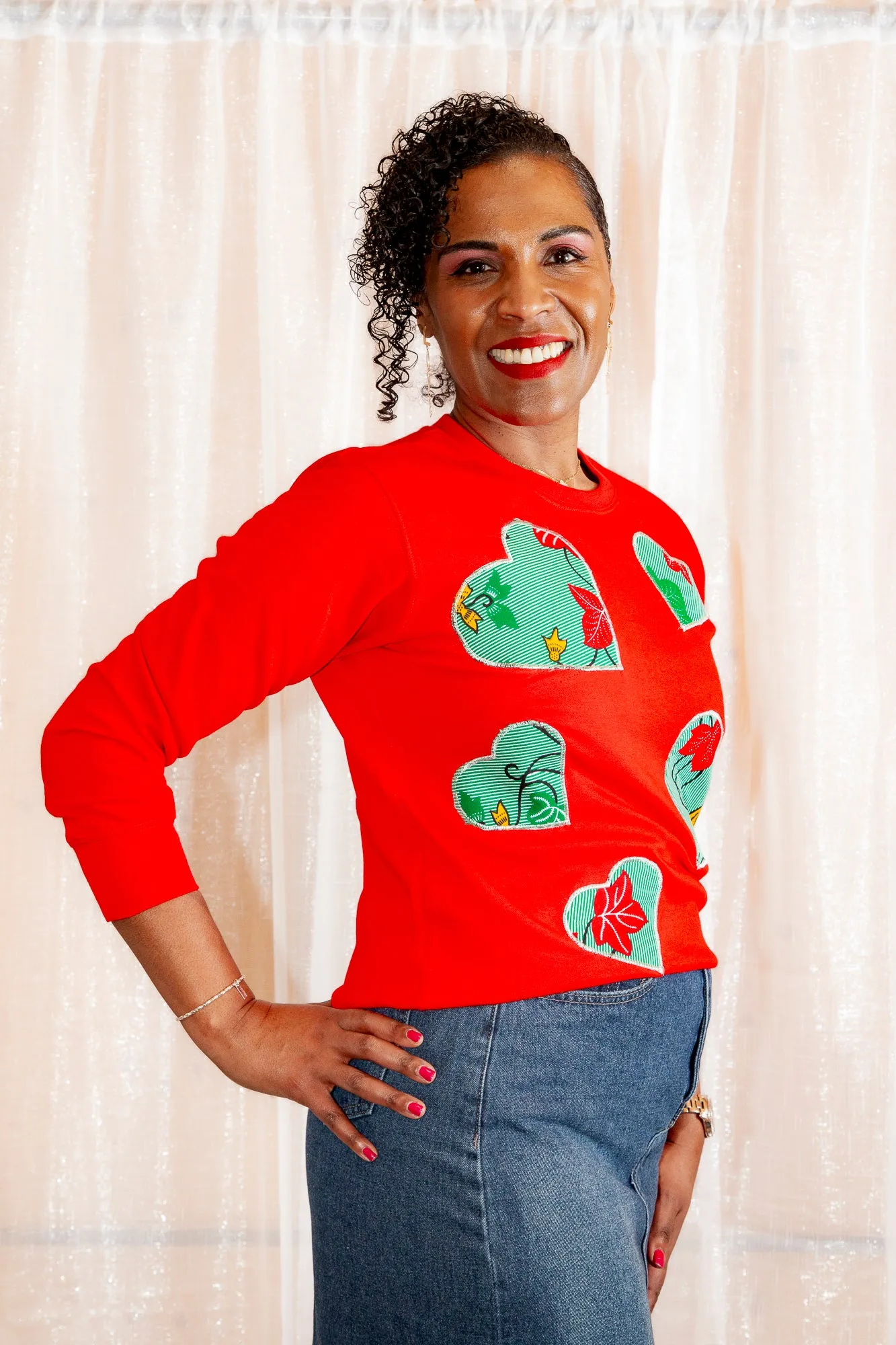 The Ultimate African Print Ankara Red Hearts Cotton-Blend Sweatshirt