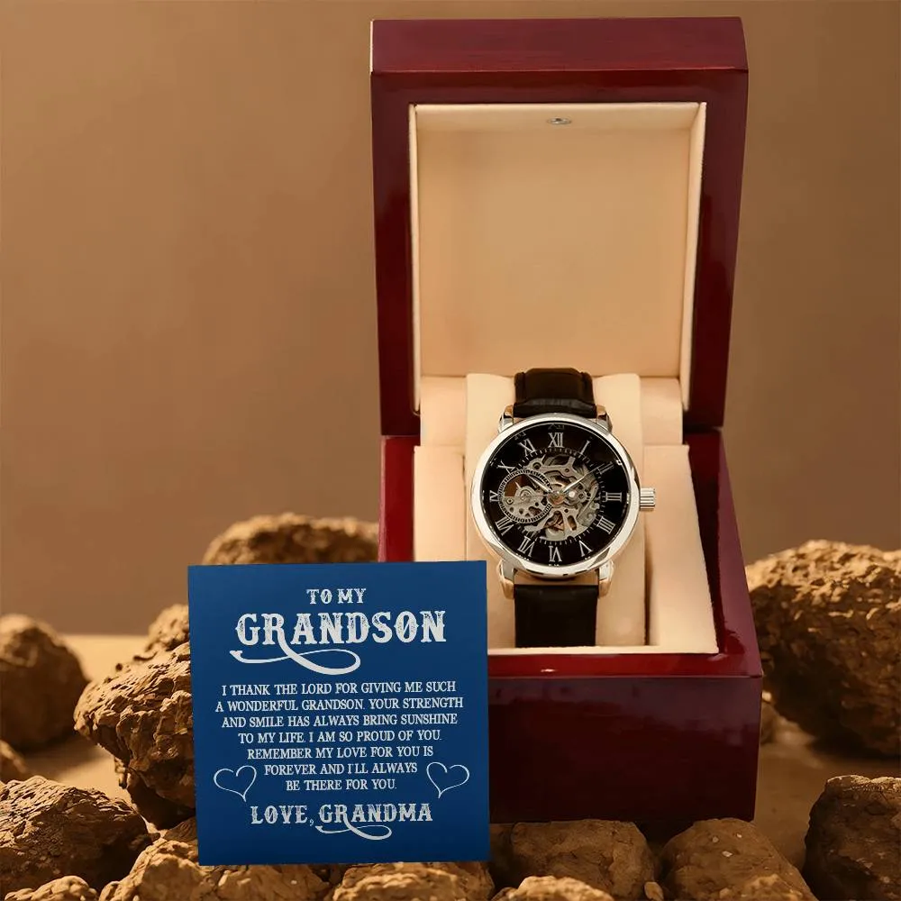 To My GrandSon - I thank The LORD for giving me such, Men's Openwork Watch