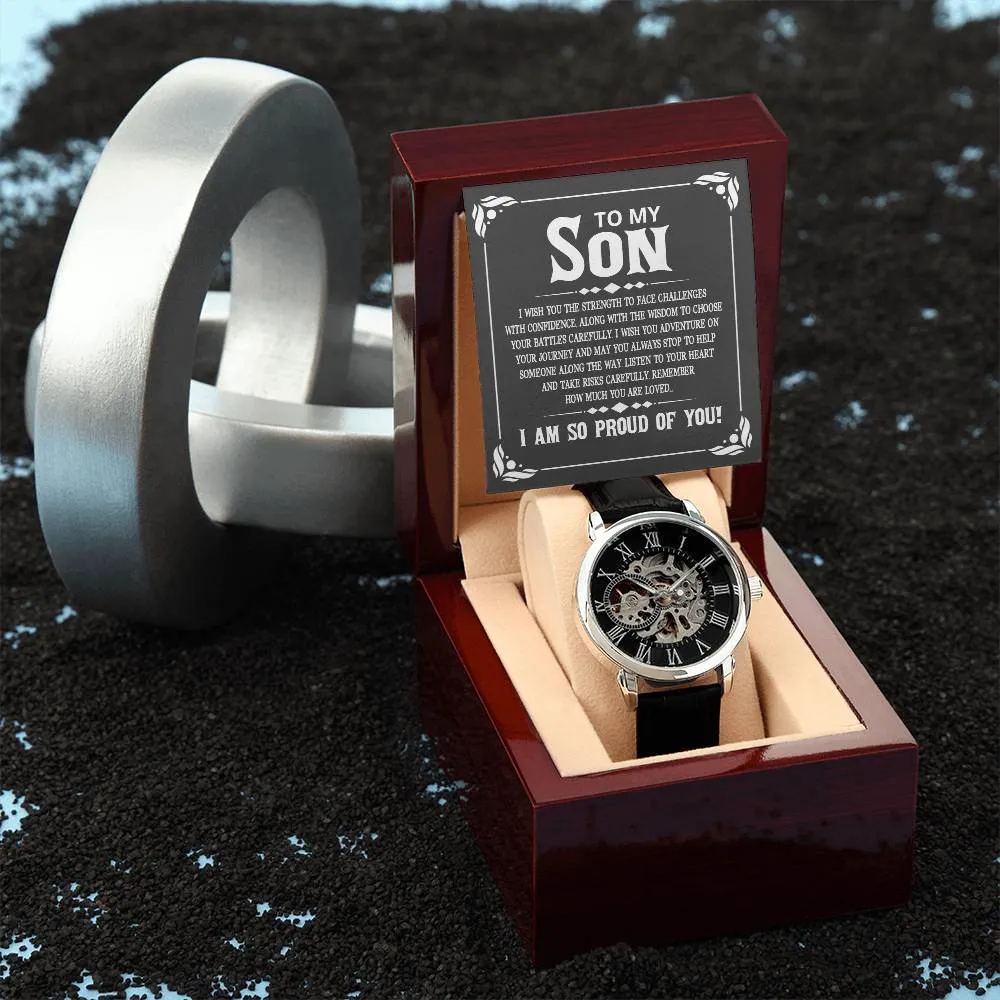 To My Son - I wish you the strength to face challenges, Men's Openwork Watch