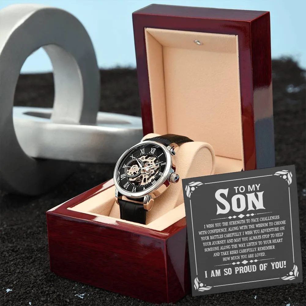 To My Son - I wish you the strength to face challenges, Men's Openwork Watch