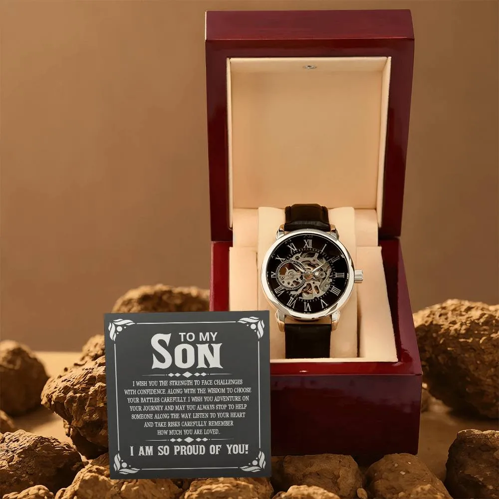 To My Son - I wish you the strength to face challenges, Men's Openwork Watch