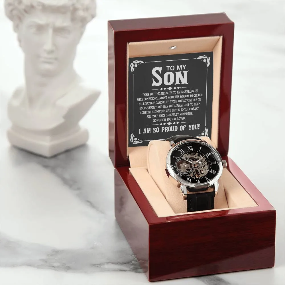 To My Son - I wish you the strength to face challenges, Men's Openwork Watch