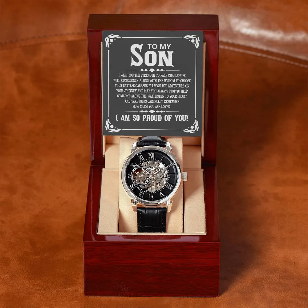 To My Son - I wish you the strength to face challenges, Men's Openwork Watch