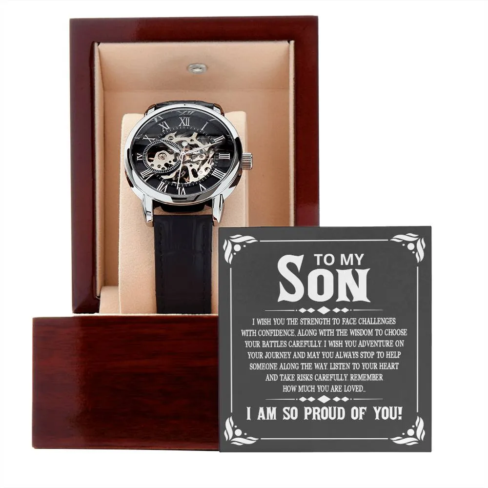 To My Son - I wish you the strength to face challenges, Men's Openwork Watch