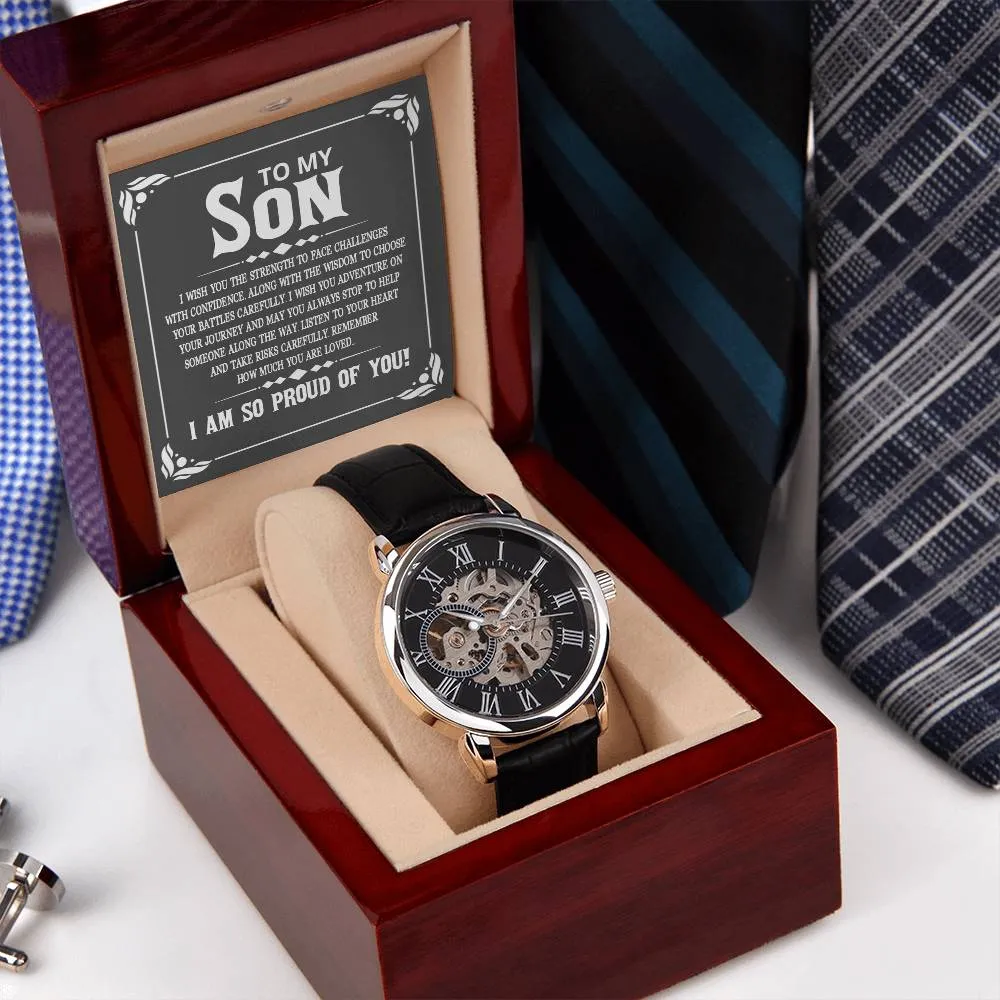 To My Son - I wish you the strength to face challenges, Men's Openwork Watch