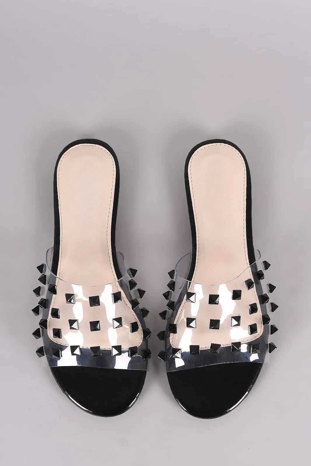 Transparent Studded Band Open Toe Slip-On Flat Sandal