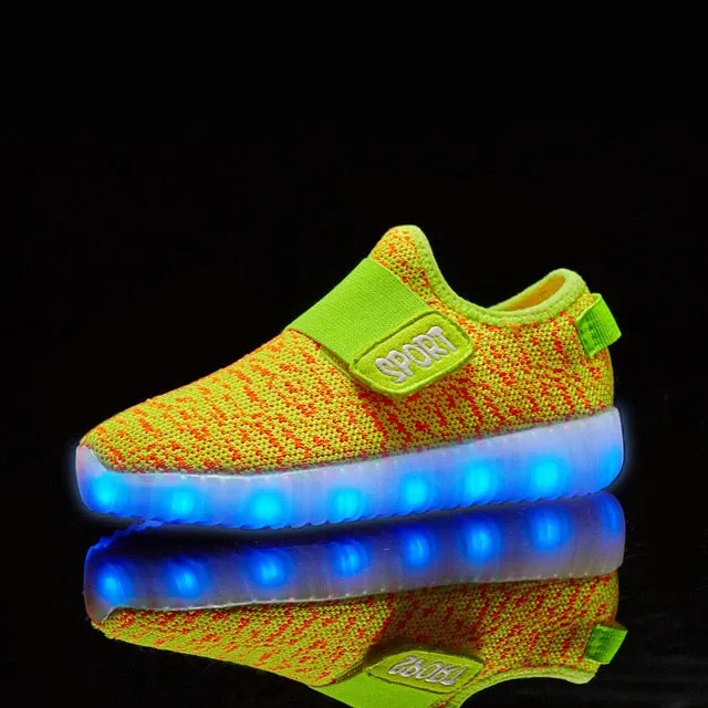 USB Recharge Glowing Shoes Children's Hook Loop  Led Luminous Shoes