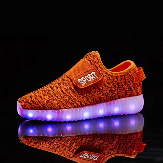 USB Recharge Glowing Shoes Children's Hook Loop  Led Luminous Shoes