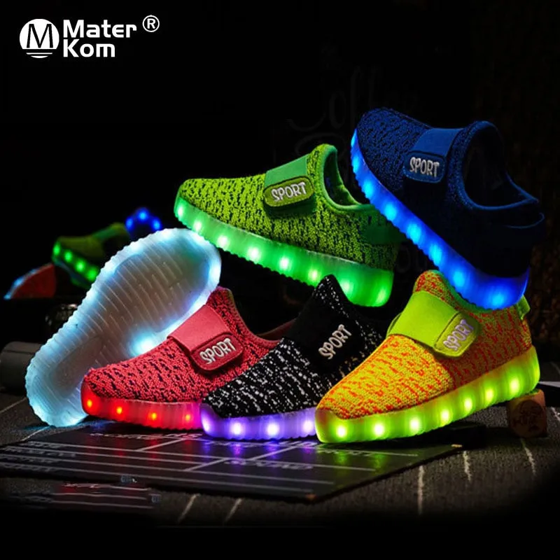 USB Recharge Glowing Shoes Children's Hook Loop  Led Luminous Shoes