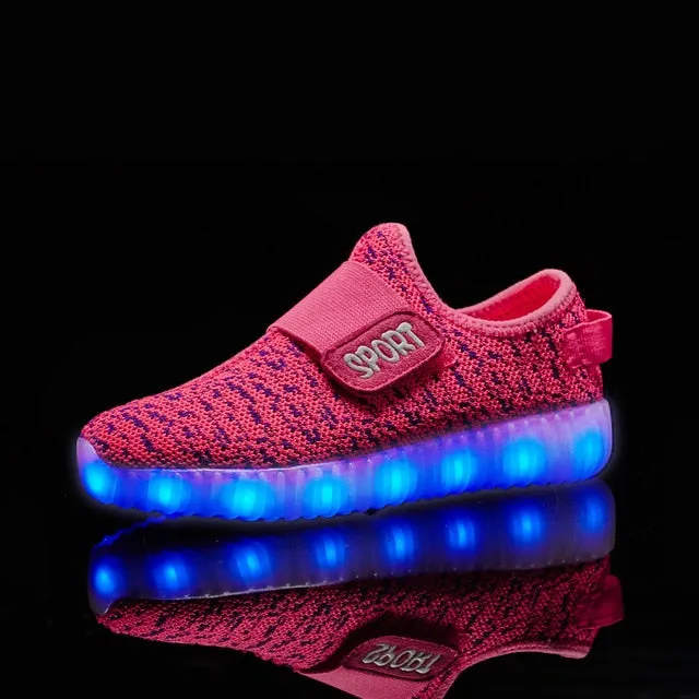 USB Recharge Glowing Shoes Children's Hook Loop  Led Luminous Shoes