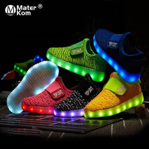 USB Recharge Glowing Shoes Children's Hook Loop  Led Luminous Shoes