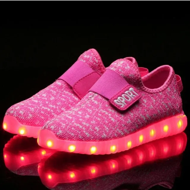 USB Recharge Glowing Shoes Children's Hook Loop  Led Luminous Shoes