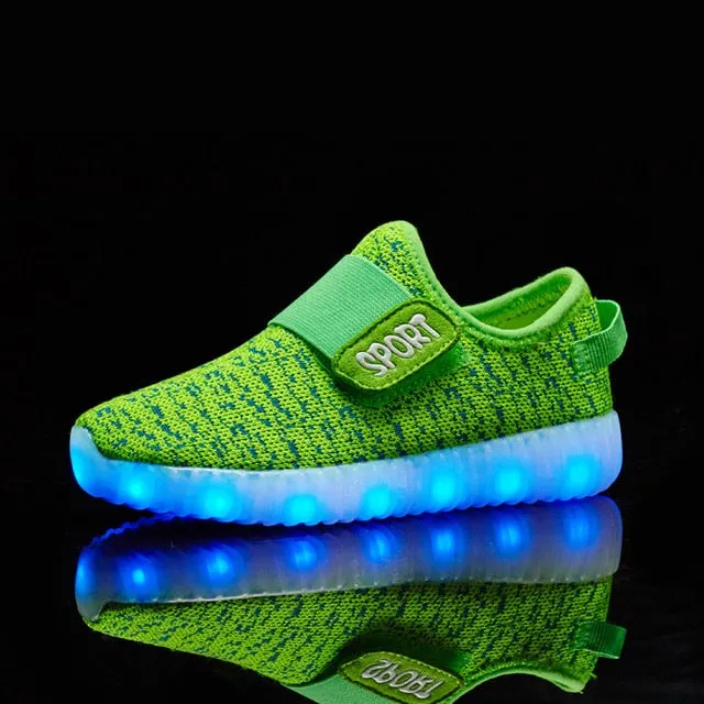 USB Recharge Glowing Shoes Children's Hook Loop  Led Luminous Shoes