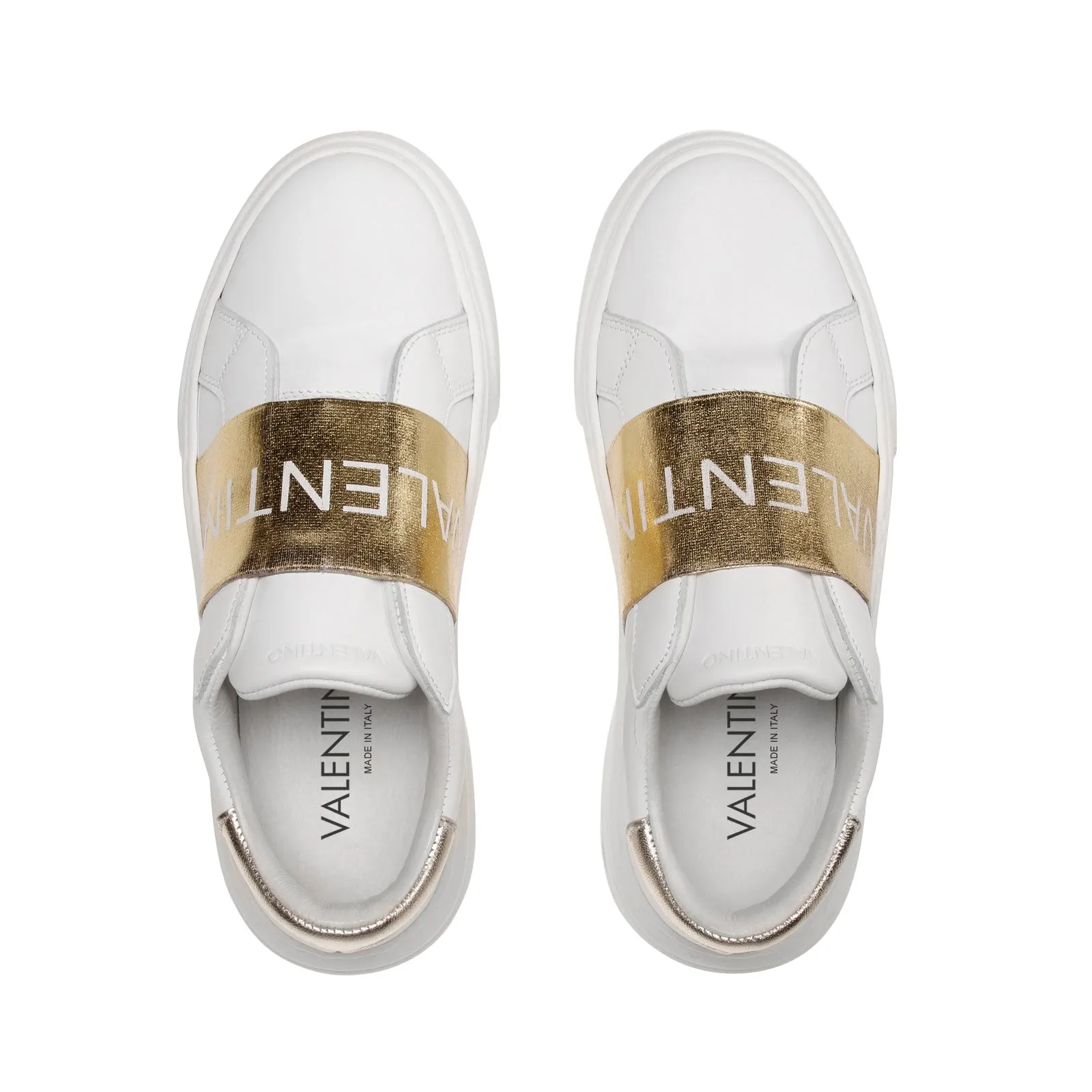 VALENTINO Slip-on Sneaker in white leather and golden elastic band