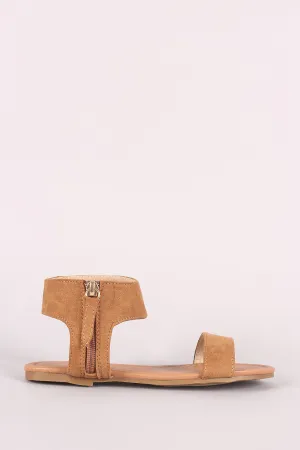 Vegan Suede Side Zipper Flat Sandal