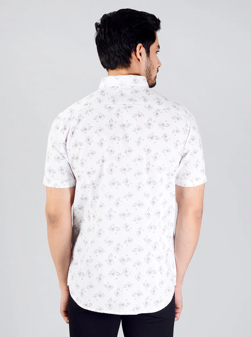 White Printed Slim Fit Casual Shirt | JadeBlue