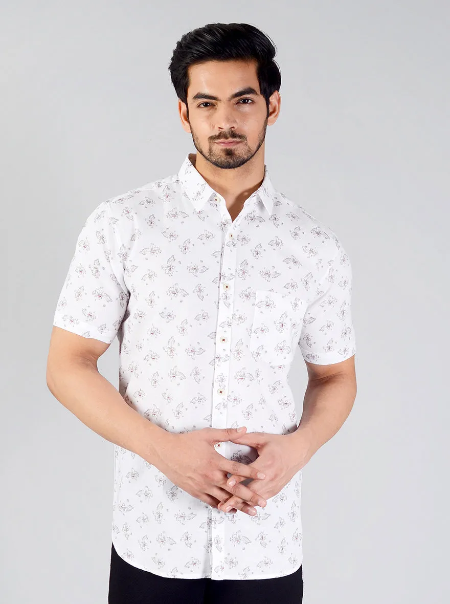 White Printed Slim Fit Casual Shirt | JadeBlue