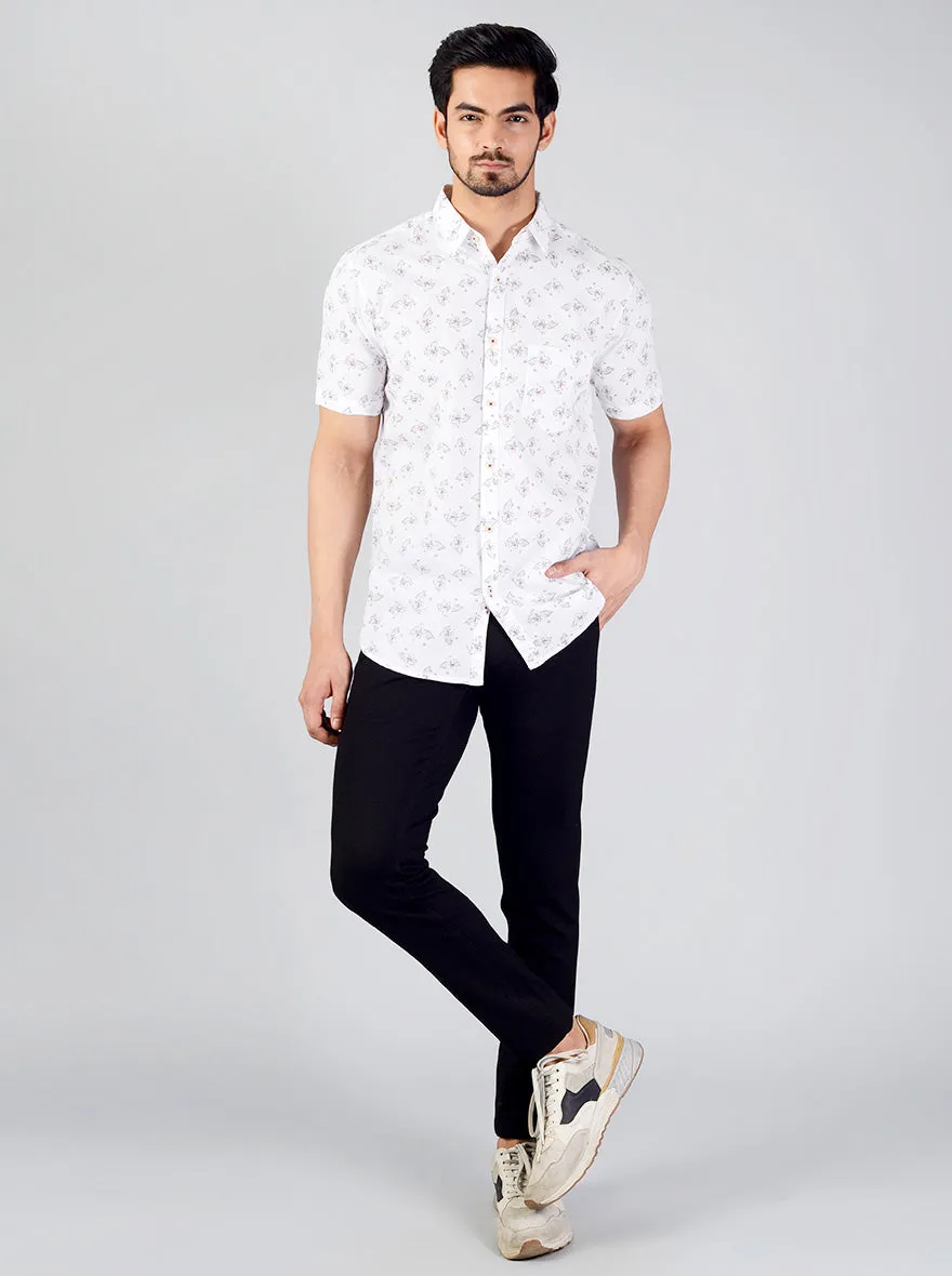 White Printed Slim Fit Casual Shirt | JadeBlue