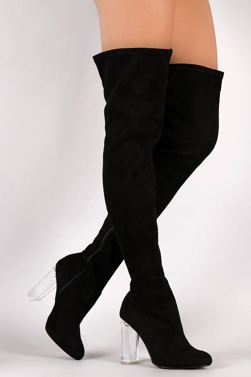 Wild Diva Lounge Suede Chunky Lucite Heel Boots