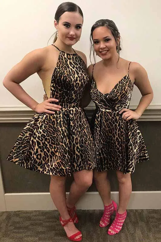 Wild Leopard Print Short Prom Dress A-line Homecoming Dress OM310