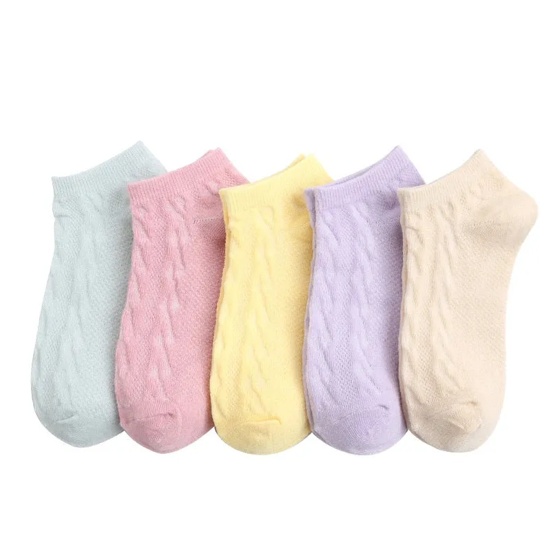 Women Invisible No Show Cotton Ankle Boat Socks, 5 Pairs