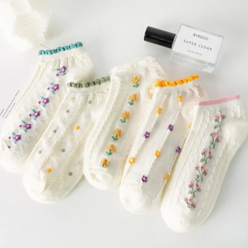 Women Invisible No Show Cotton Ankle Boat Socks, 5 Pairs