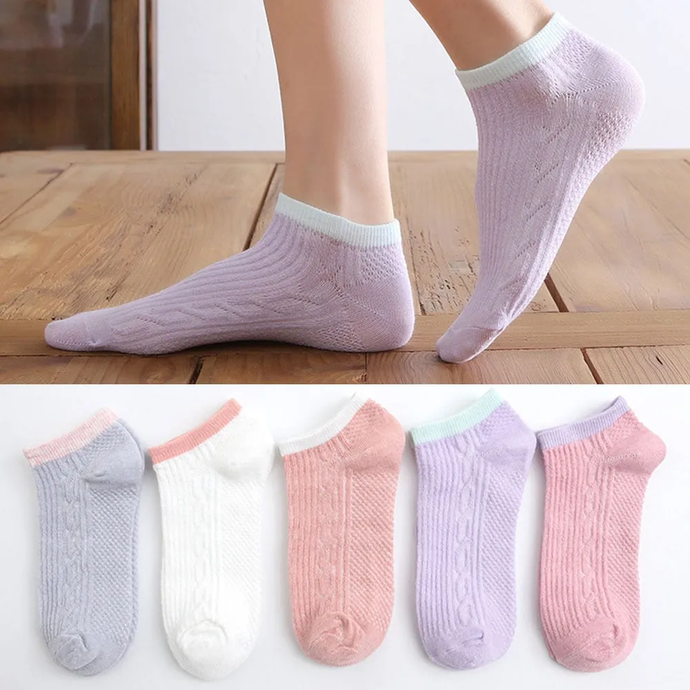 Women Invisible No Show Cotton Ankle Boat Socks, 5 Pairs